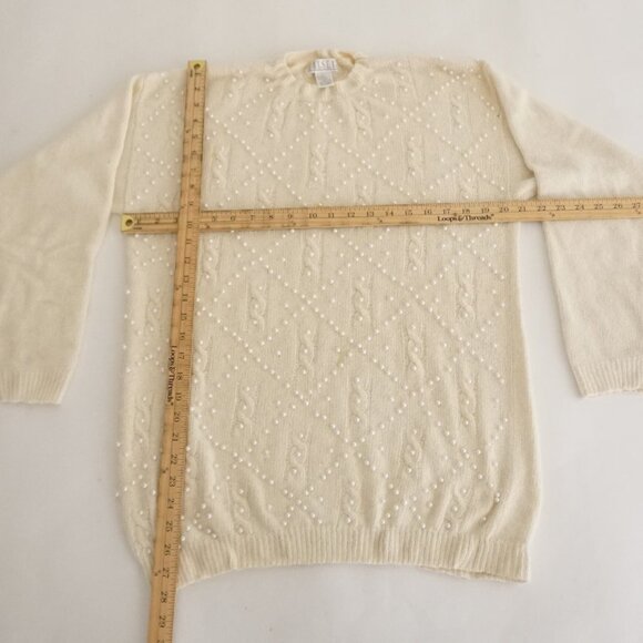 Vintage Ralsey Cream Knit w Pearls Beaded 56% Silk 10% Angora Sweater L - Picture 4 of 13